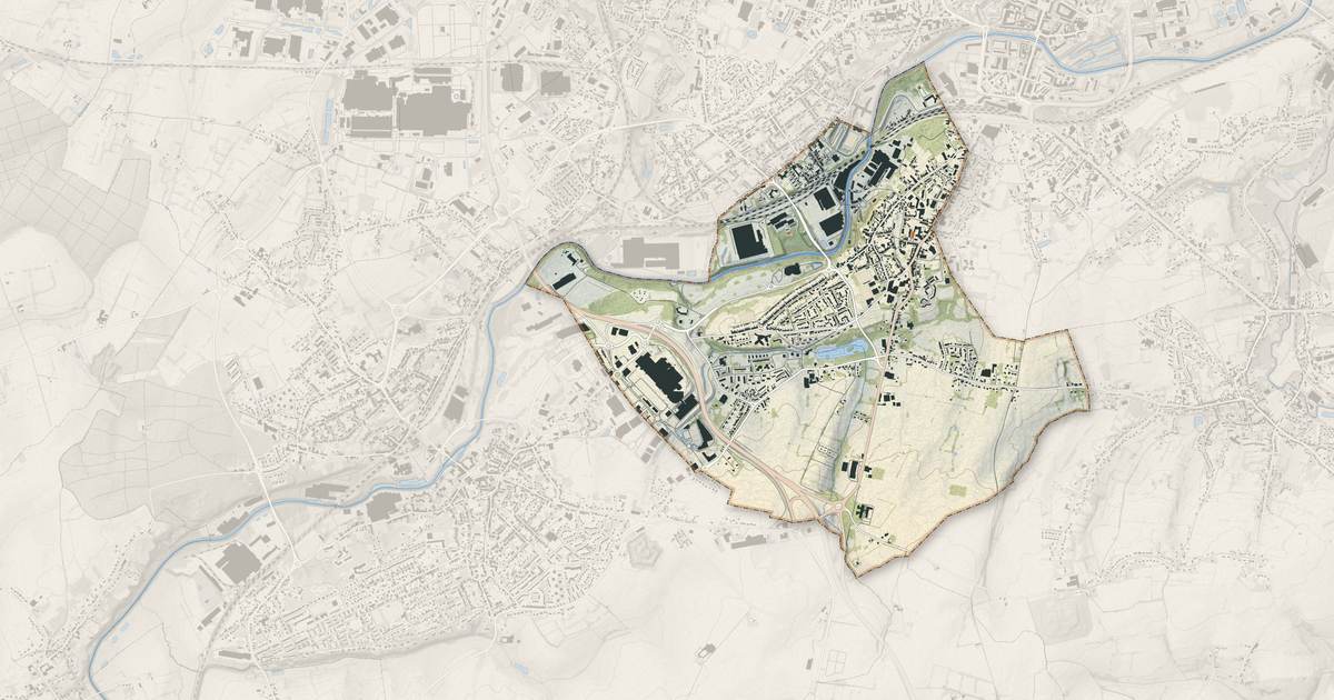 Portrait cartographique de Louvroil : relief, eau, forêts, bâti et voies, calculés à partir des données de l'IGN