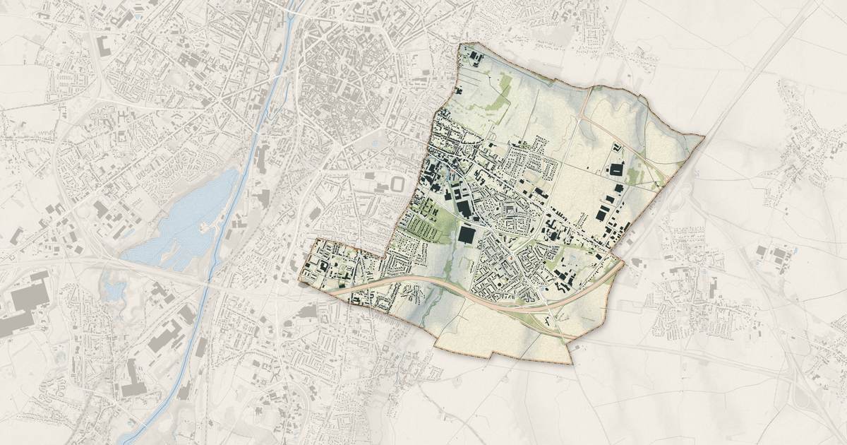 Portrait cartographique de Marly : relief, eau, forêts, bâti et voies, calculés à partir des données de l'IGN
