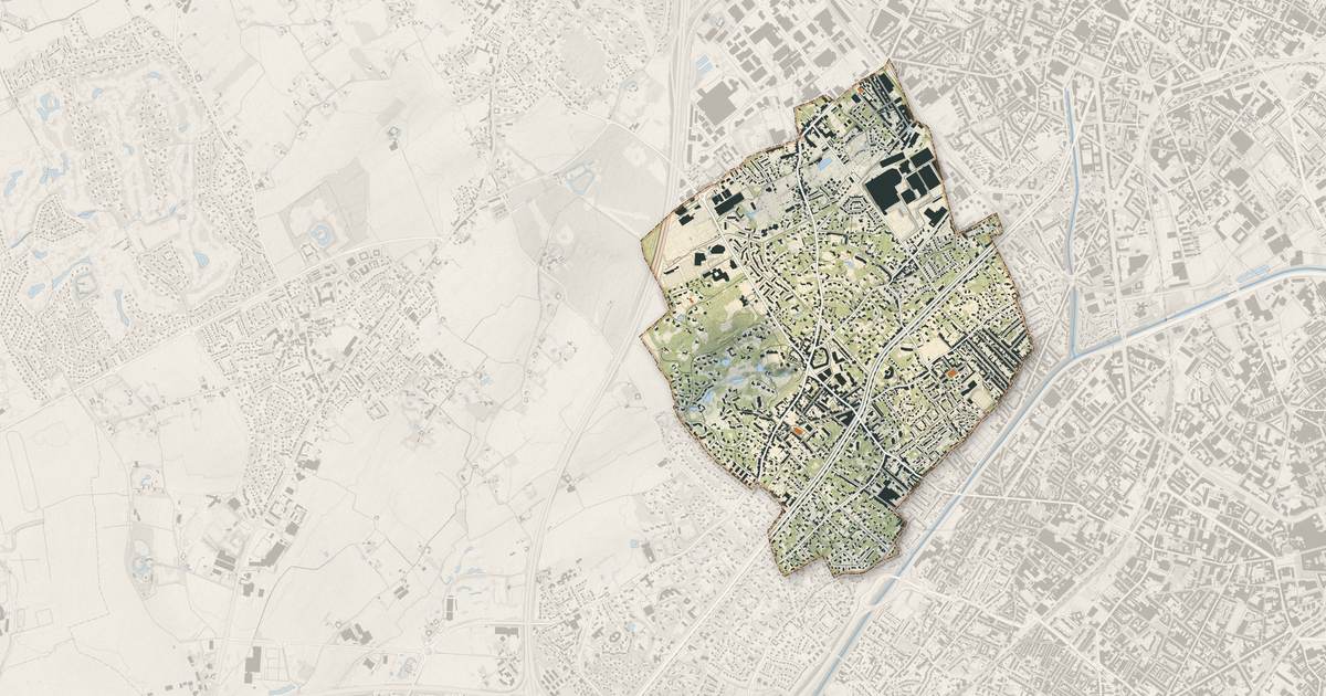 Portrait cartographique de Mouvaux : relief, eau, forêts, bâti et voies, calculés à partir des données de l'IGN