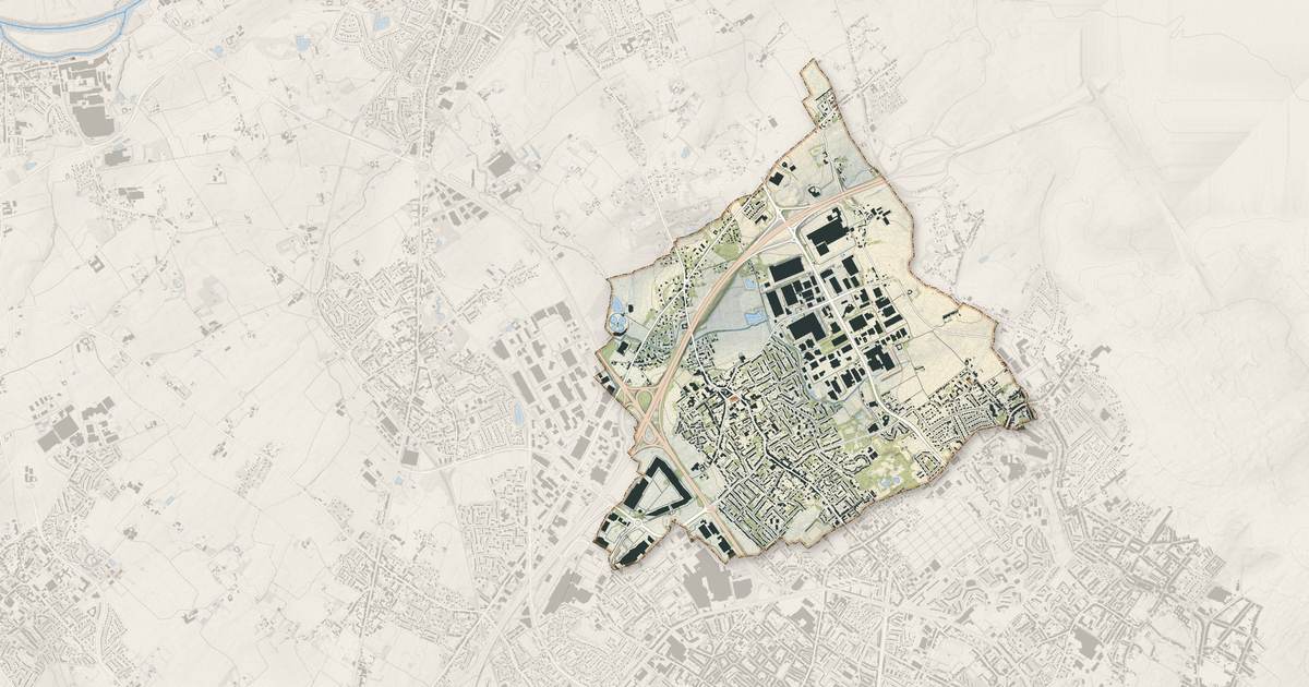 Portrait cartographique de Neuville-en-Ferrain : relief, eau, forêts, bâti et voies, calculés à partir des données de l'IGN