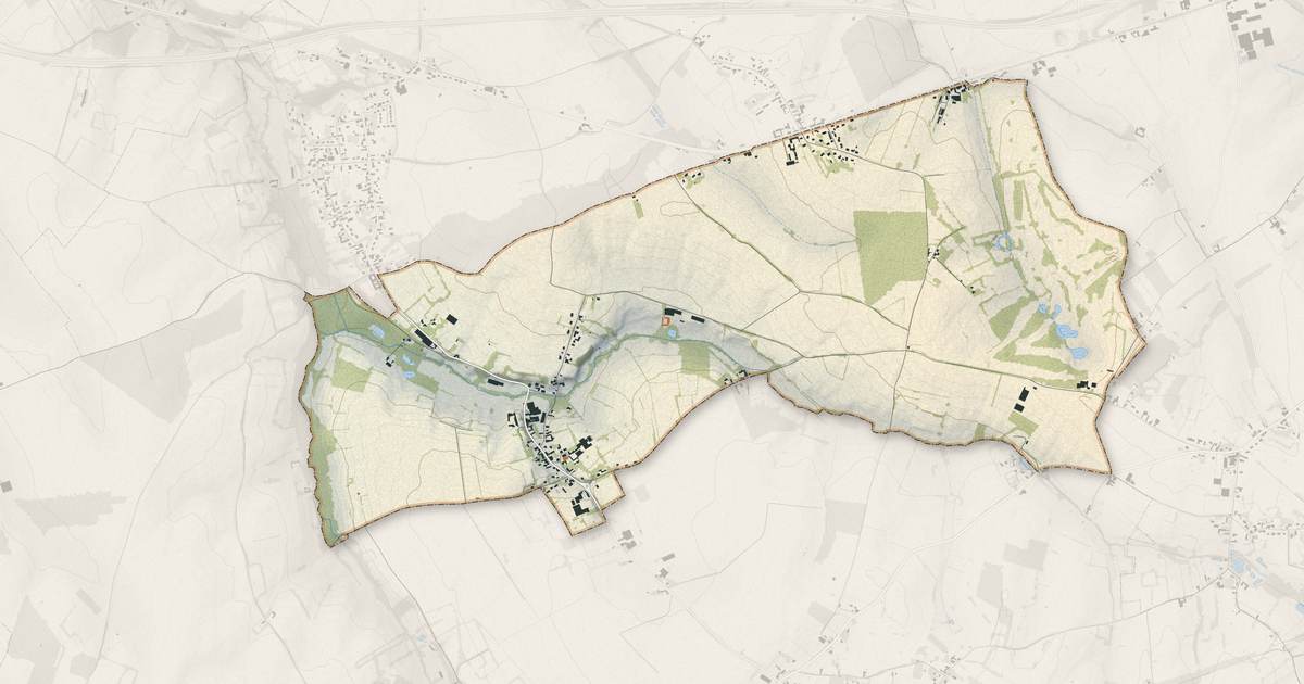 Portrait cartographique de Preux-au-Sart : relief, eau, forêts, bâti et voies, calculés à partir des données de l'IGN
