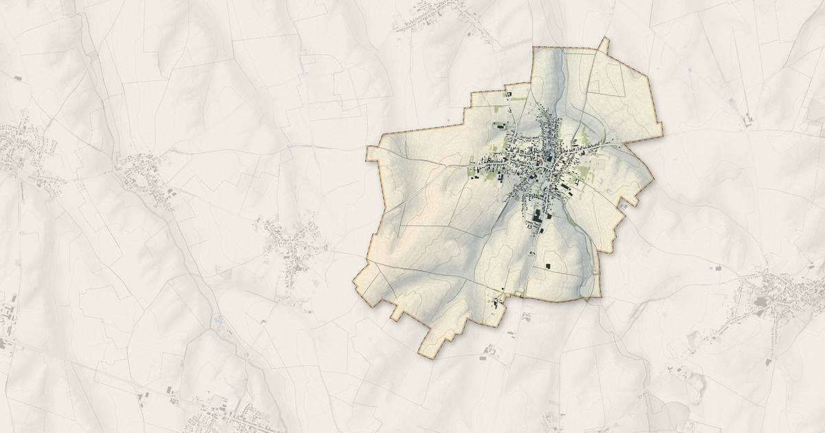 Portrait cartographique de Quiévy : relief, eau, forêts, bâti et voies, calculés à partir des données de l'IGN