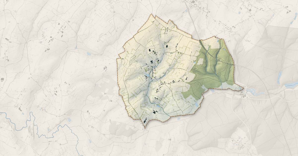 Portrait cartographique de Rainsars : relief, eau, forêts, bâti et voies, calculés à partir des données de l'IGN