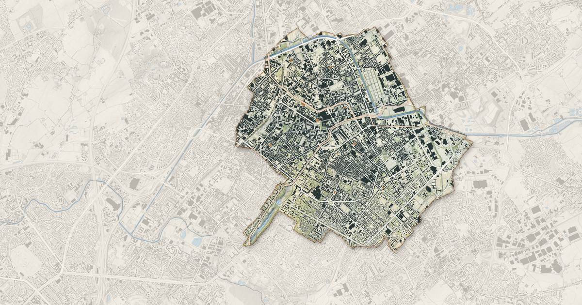 Portrait cartographique de Roubaix : relief, eau, forêts, bâti et voies, calculés à partir des données de l'IGN