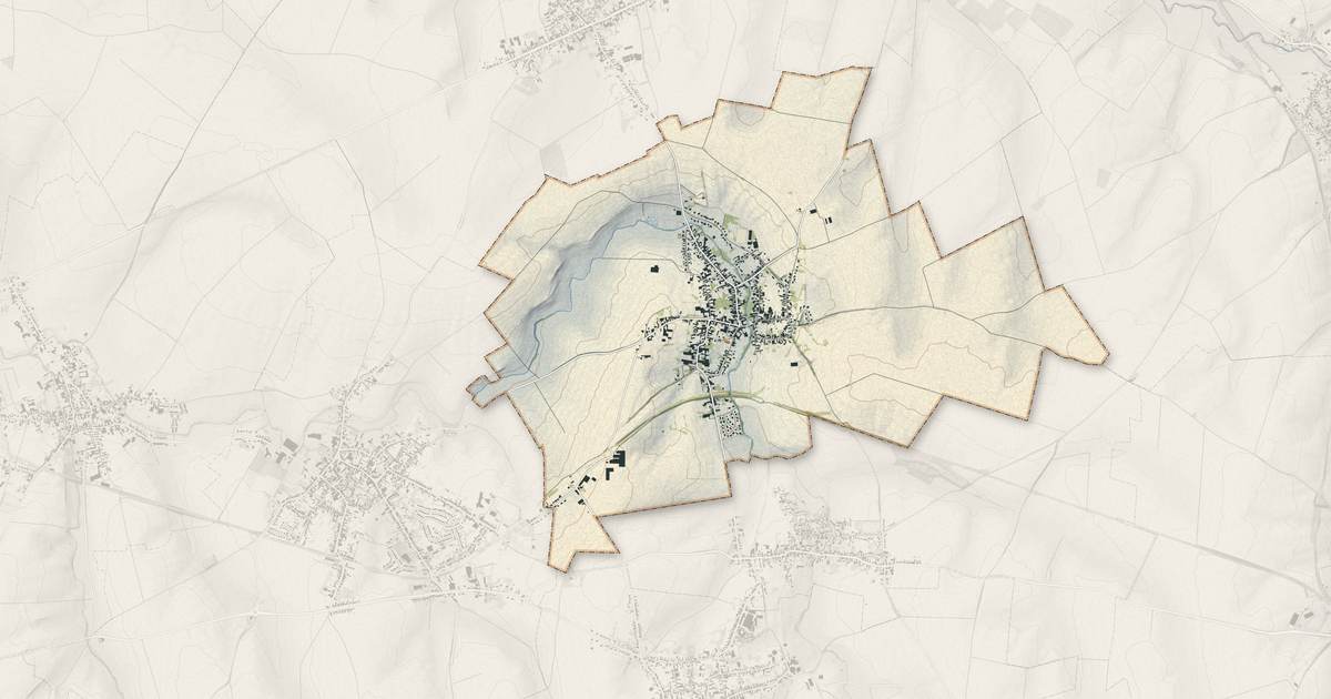 Portrait cartographique de Saint-Aubert : relief, eau, forêts, bâti et voies, calculés à partir des données de l'IGN
