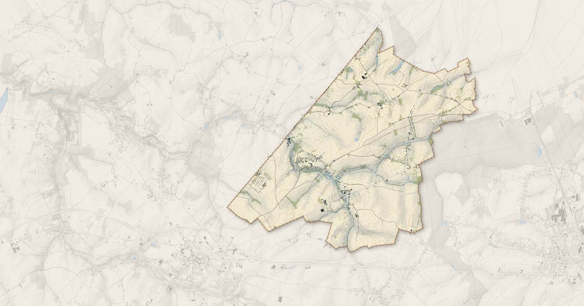 Portrait cartographique de Taisnières-sur-Hon : relief, eau, forêts, bâti et voies, calculés à partir des données de l'IGN