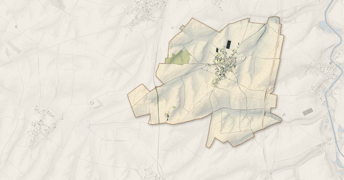 Portrait cartographique de Villers-Guislain : relief, eau, forêts, bâti et voies, calculés à partir des données de l'IGN