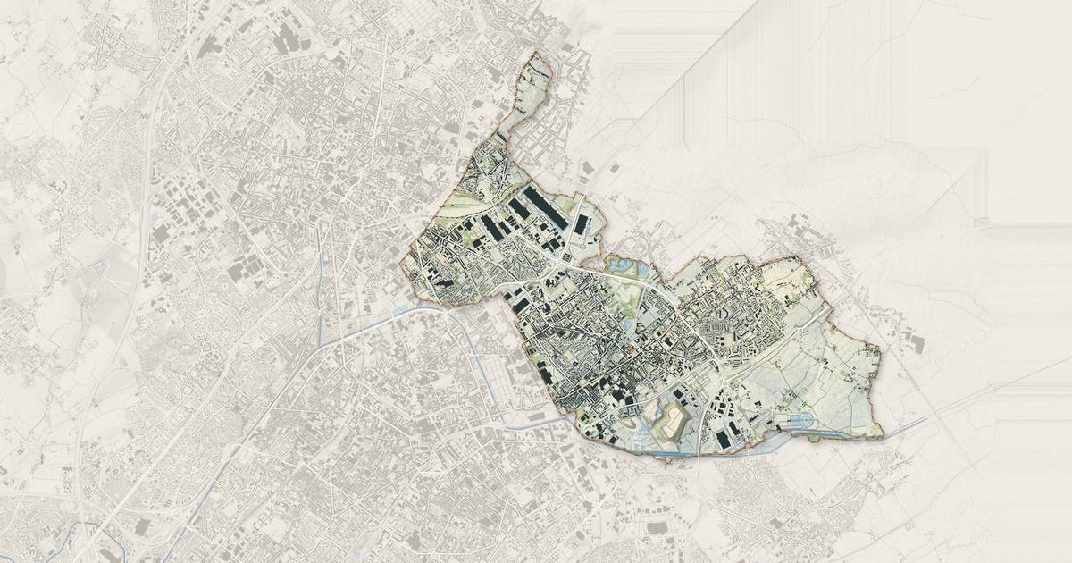 Portrait cartographique de Wattrelos : relief, eau, forêts, bâti et voies, calculés à partir des données de l'IGN