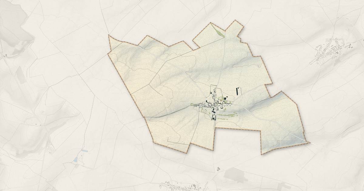 Portrait cartographique de Angivillers : relief, eau, forêts, bâti et voies, calculés à partir des données de l'IGN