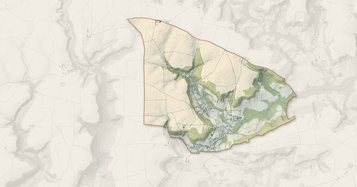 Portrait cartographique de Autrêches : relief, eau, forêts, bâti et voies, calculés à partir des données de l'IGN