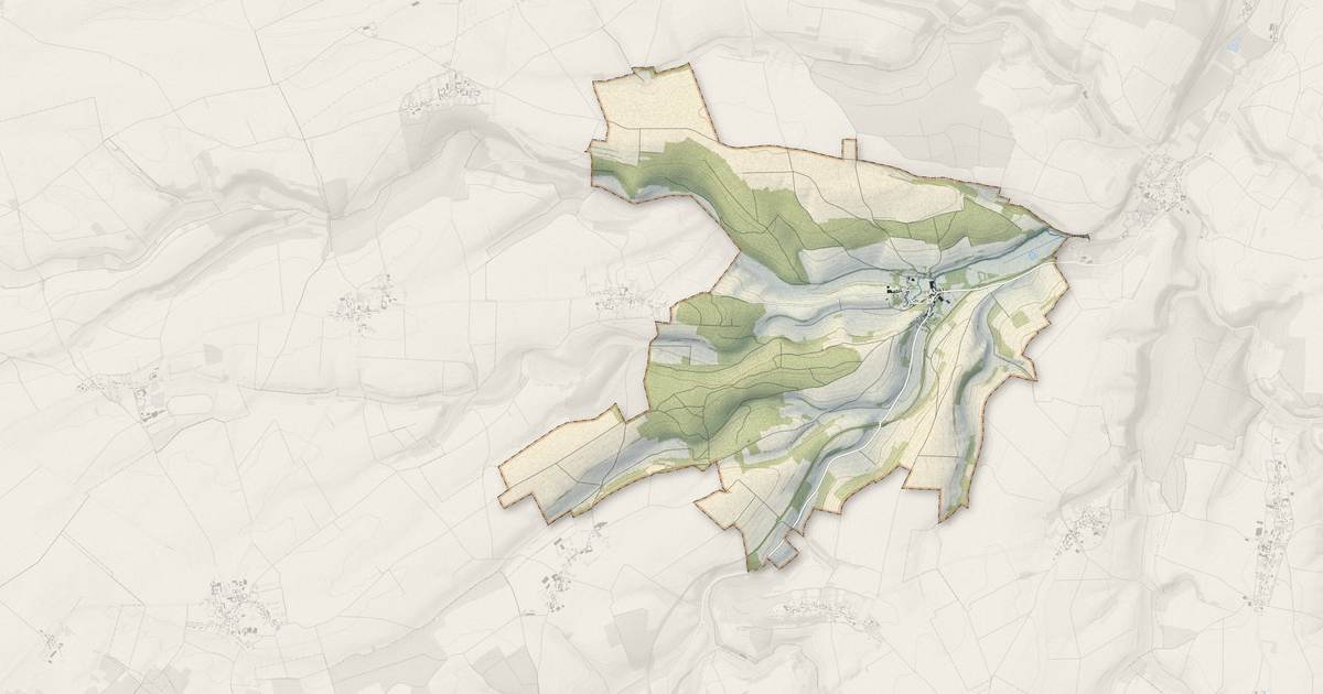 Portrait cartographique de Catheux : relief, eau, forêts, bâti et voies, calculés à partir des données de l'IGN