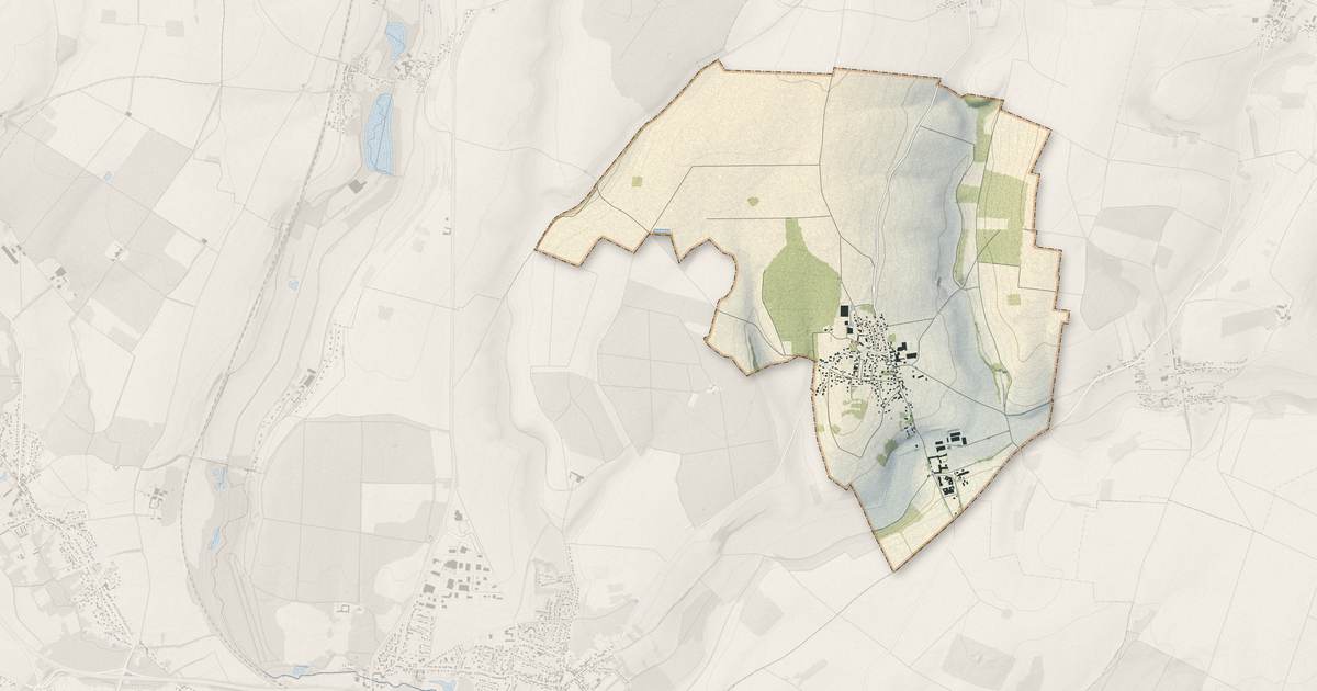 Portrait cartographique de Erquery : relief, eau, forêts, bâti et voies, calculés à partir des données de l'IGN