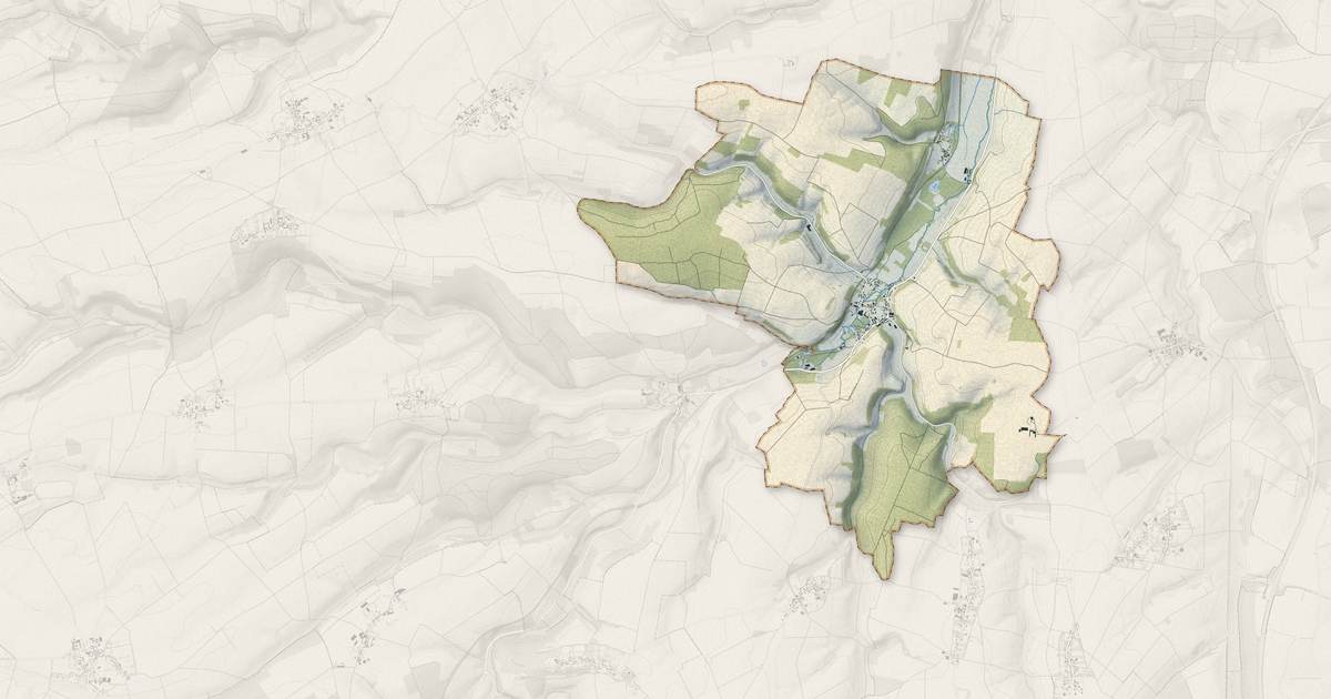 Portrait cartographique de Fontaine-Bonneleau : relief, eau, forêts, bâti et voies, calculés à partir des données de l'IGN