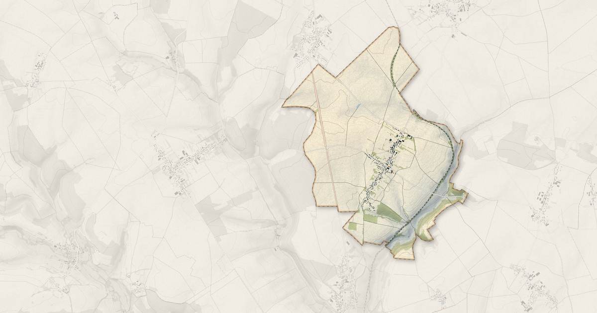 Portrait cartographique de Gaudechart : relief, eau, forêts, bâti et voies, calculés à partir des données de l'IGN