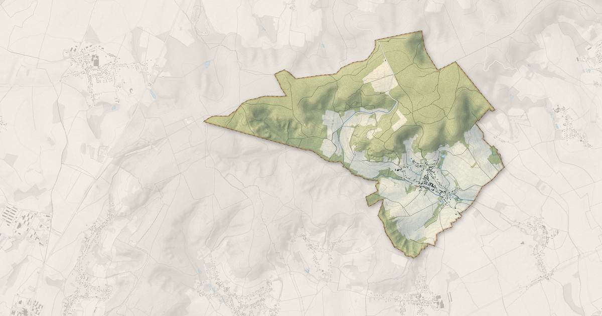 Portrait cartographique de Grandrû : relief, eau, forêts, bâti et voies, calculés à partir des données de l'IGN
