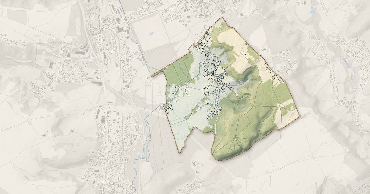 Portrait cartographique de Mogneville : relief, eau, forêts, bâti et voies, calculés à partir des données de l'IGN