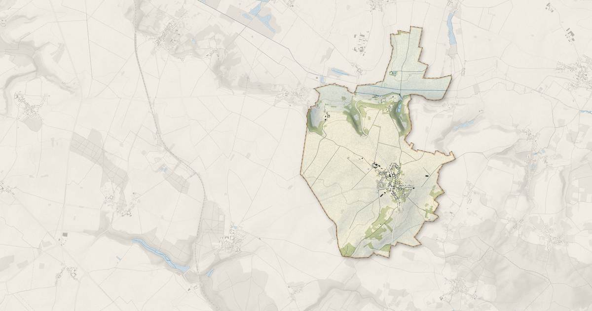 Portrait cartographique de Monneville : relief, eau, forêts, bâti et voies, calculés à partir des données de l'IGN