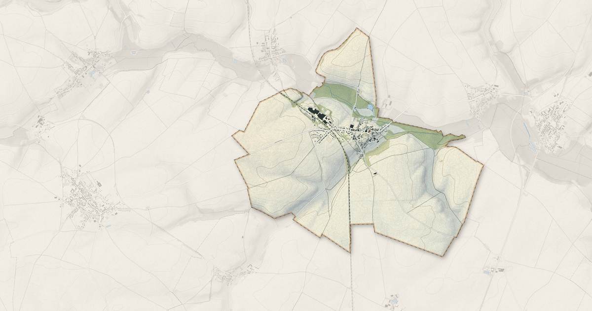Portrait cartographique de Moyenneville : relief, eau, forêts, bâti et voies, calculés à partir des données de l'IGN