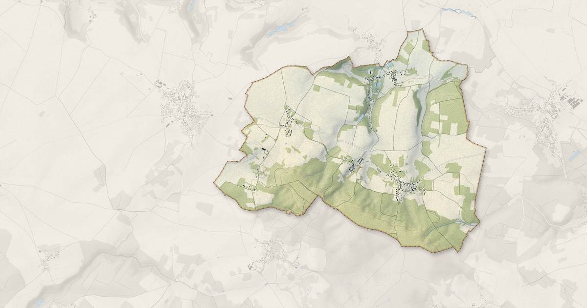 Portrait cartographique de Neuville-Bosc : relief, eau, forêts, bâti et voies, calculés à partir des données de l'IGN