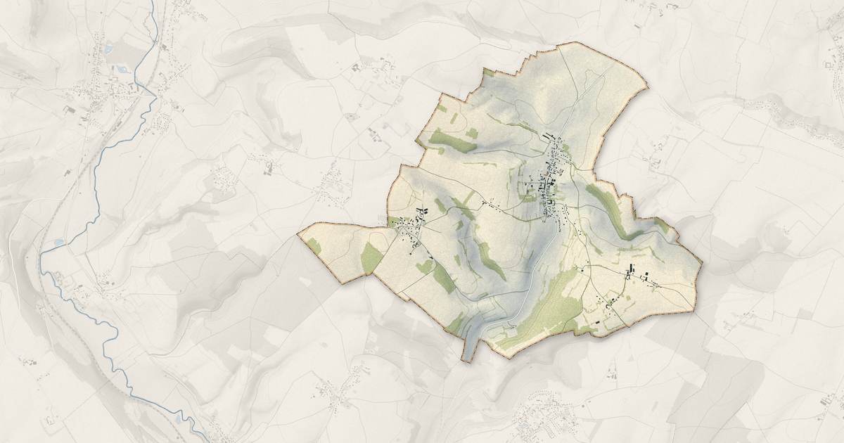 Portrait cartographique de Puiseux-en-Bray : relief, eau, forêts, bâti et voies, calculés à partir des données de l'IGN