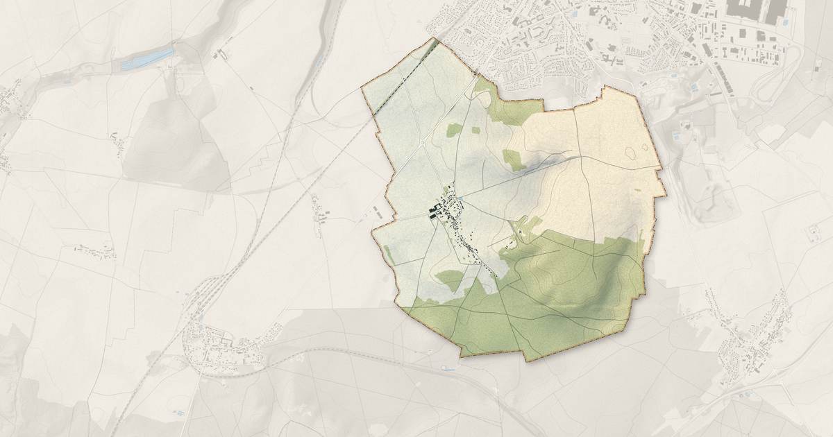 Portrait cartographique de Rouville : relief, eau, forêts, bâti et voies, calculés à partir des données de l'IGN