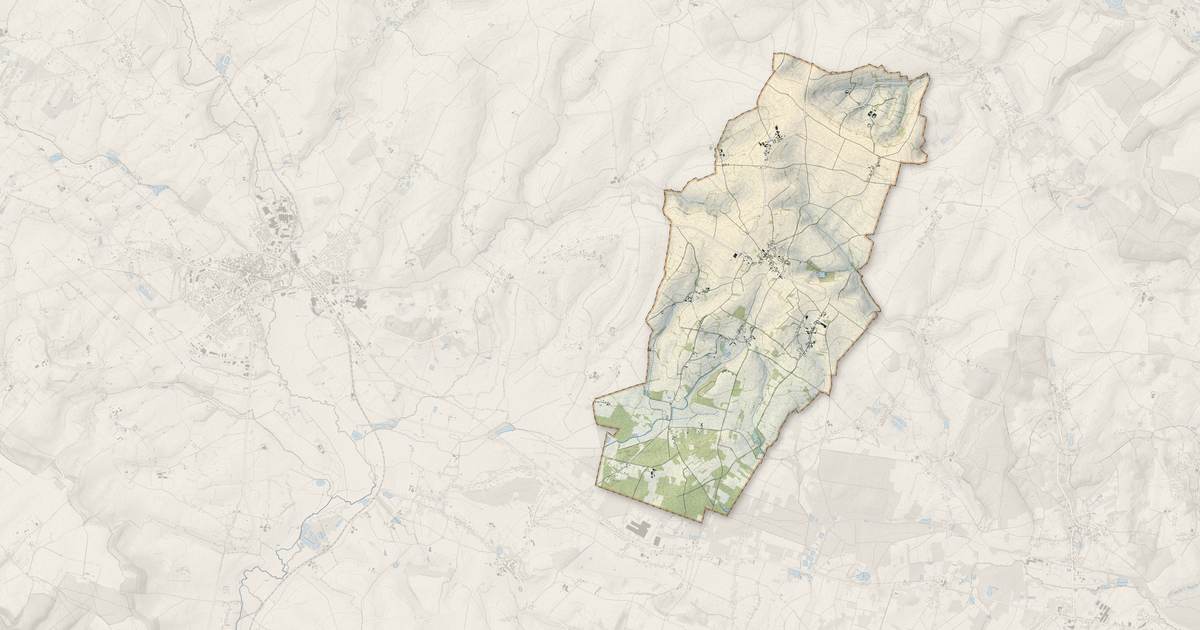 Portrait cartographique de Senantes : relief, eau, forêts, bâti et voies, calculés à partir des données de l'IGN