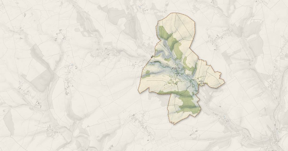 Portrait cartographique de Thérines : relief, eau, forêts, bâti et voies, calculés à partir des données de l'IGN