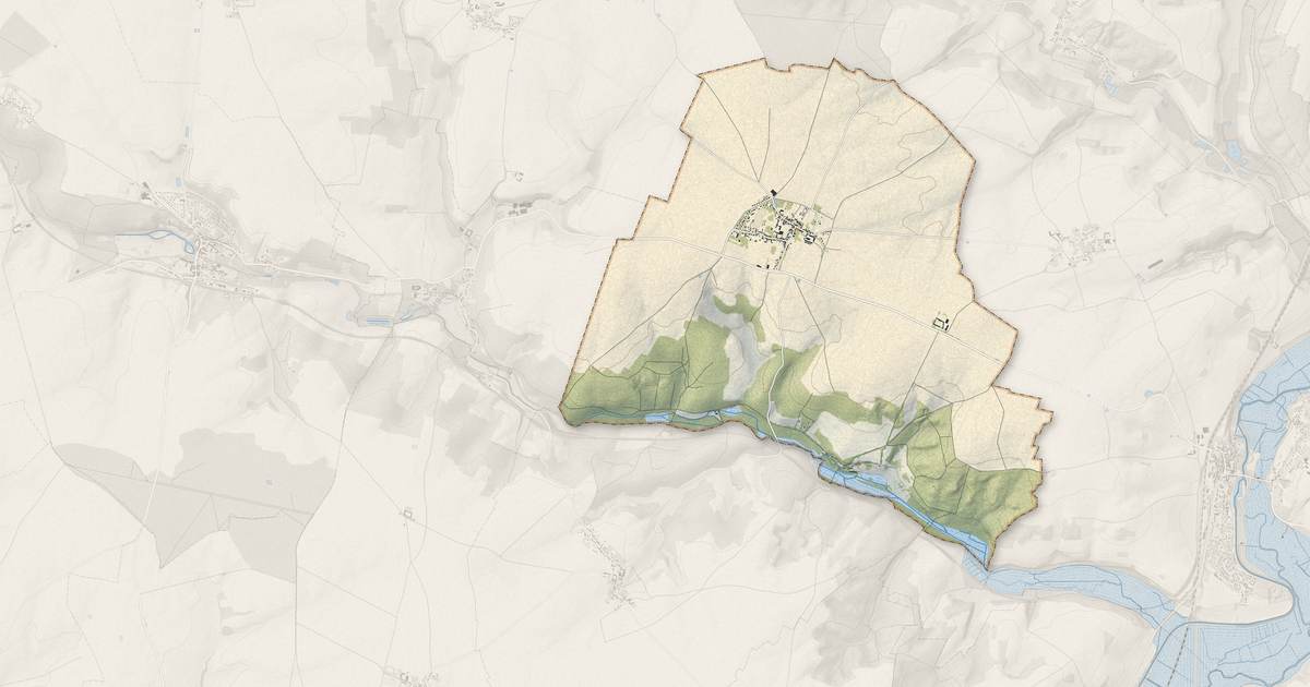 Portrait cartographique de Thury-en-Valois : relief, eau, forêts, bâti et voies, calculés à partir des données de l'IGN