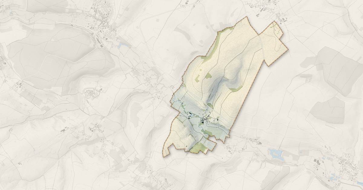 Portrait cartographique de Vrocourt : relief, eau, forêts, bâti et voies, calculés à partir des données de l'IGN