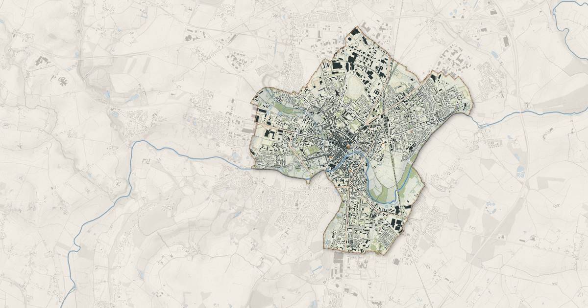 Portrait cartographique de Alençon : relief, eau, forêts, bâti et voies, calculés à partir des données de l'IGN
