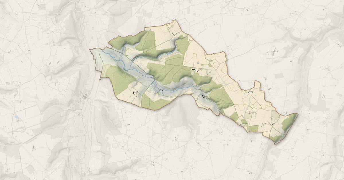Portrait cartographique de Avernes-Saint-Gourgon : relief, eau, forêts, bâti et voies, calculés à partir des données de l'IGN
