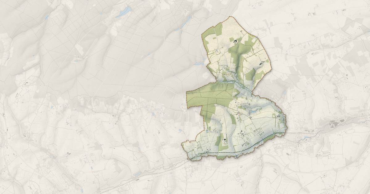 Portrait cartographique de Beaufai : relief, eau, forêts, bâti et voies, calculés à partir des données de l'IGN