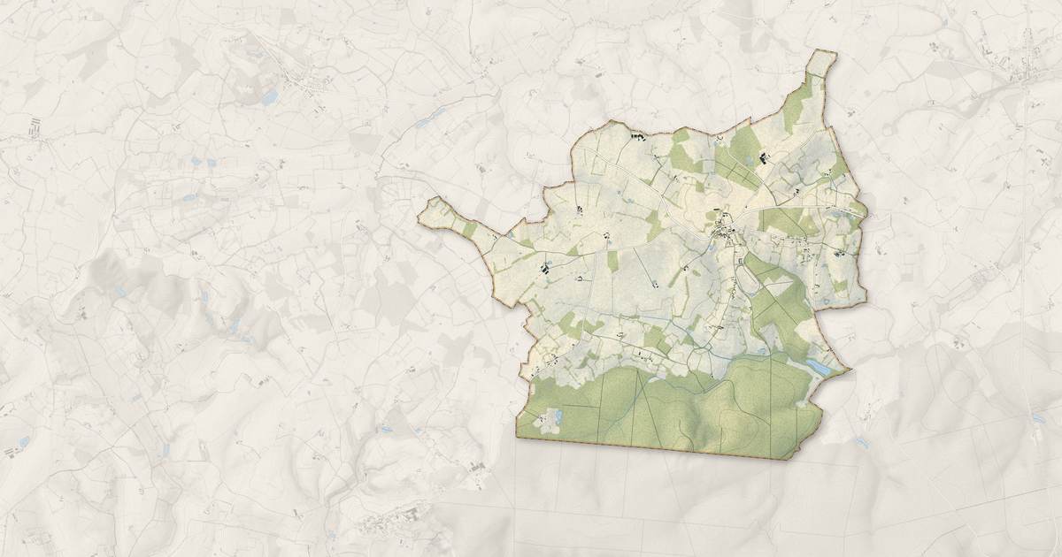 Portrait cartographique de Bellavilliers : relief, eau, forêts, bâti et voies, calculés à partir des données de l'IGN