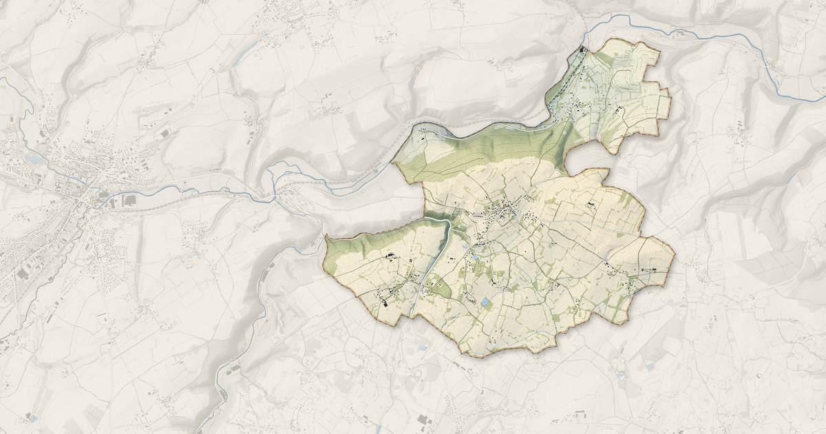 Portrait cartographique de Berjou : relief, eau, forêts, bâti et voies, calculés à partir des données de l'IGN
