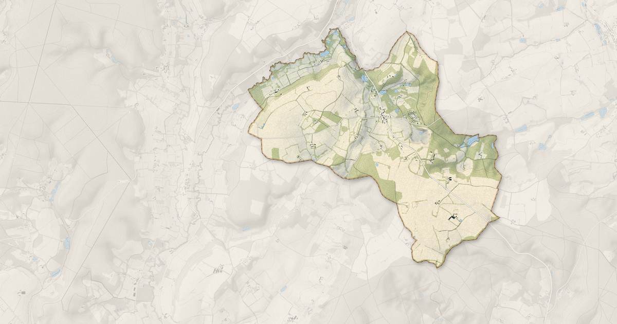 Portrait cartographique de Bizou : relief, eau, forêts, bâti et voies, calculés à partir des données de l'IGN