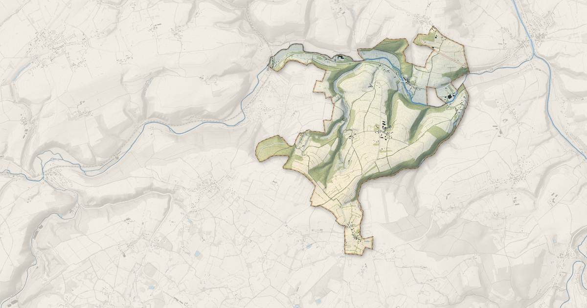 Portrait cartographique de Cahan : relief, eau, forêts, bâti et voies, calculés à partir des données de l'IGN