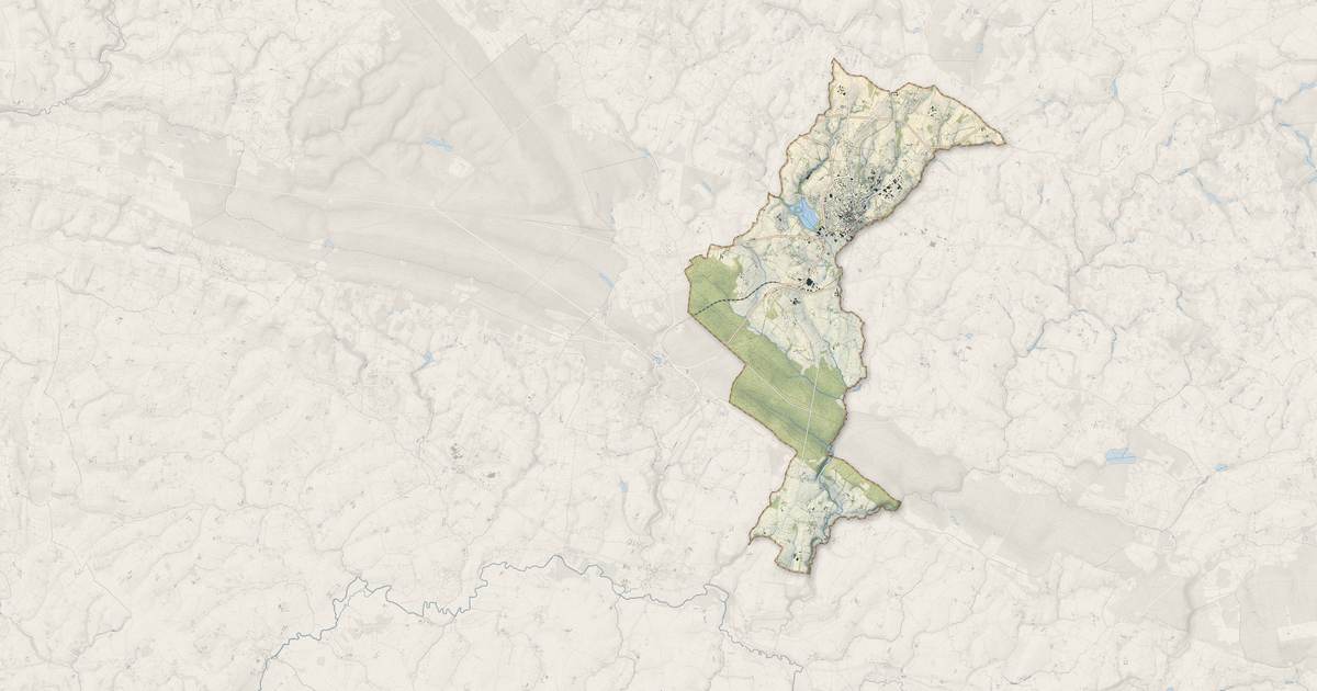 Portrait cartographique de La Ferté Macé : relief, eau, forêts, bâti et voies, calculés à partir des données de l'IGN