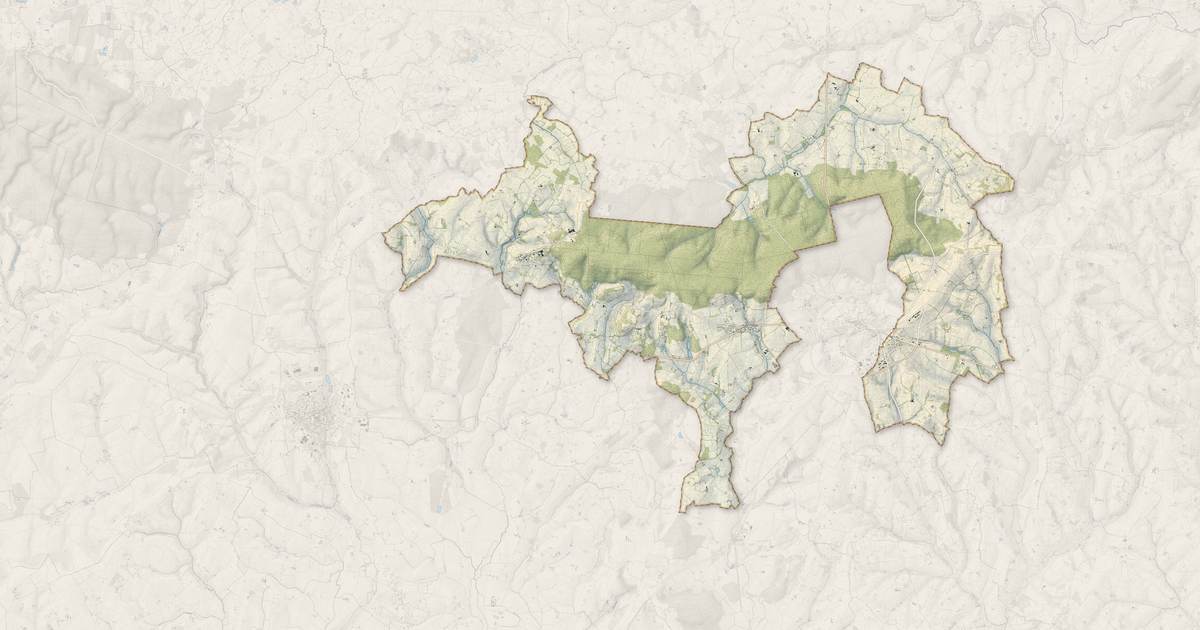 Portrait cartographique de Belforêt-en-Perche : relief, eau, forêts, bâti et voies, calculés à partir des données de l'IGN