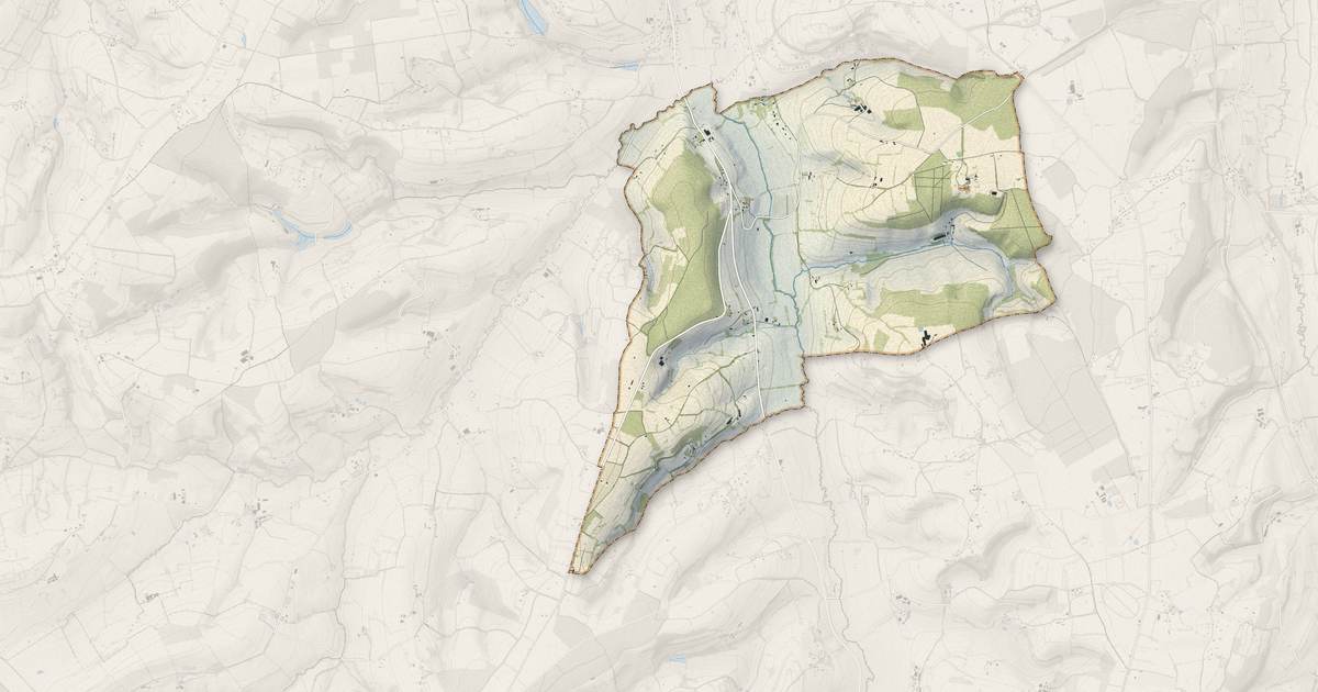 Portrait cartographique de Guerquesalles : relief, eau, forêts, bâti et voies, calculés à partir des données de l'IGN