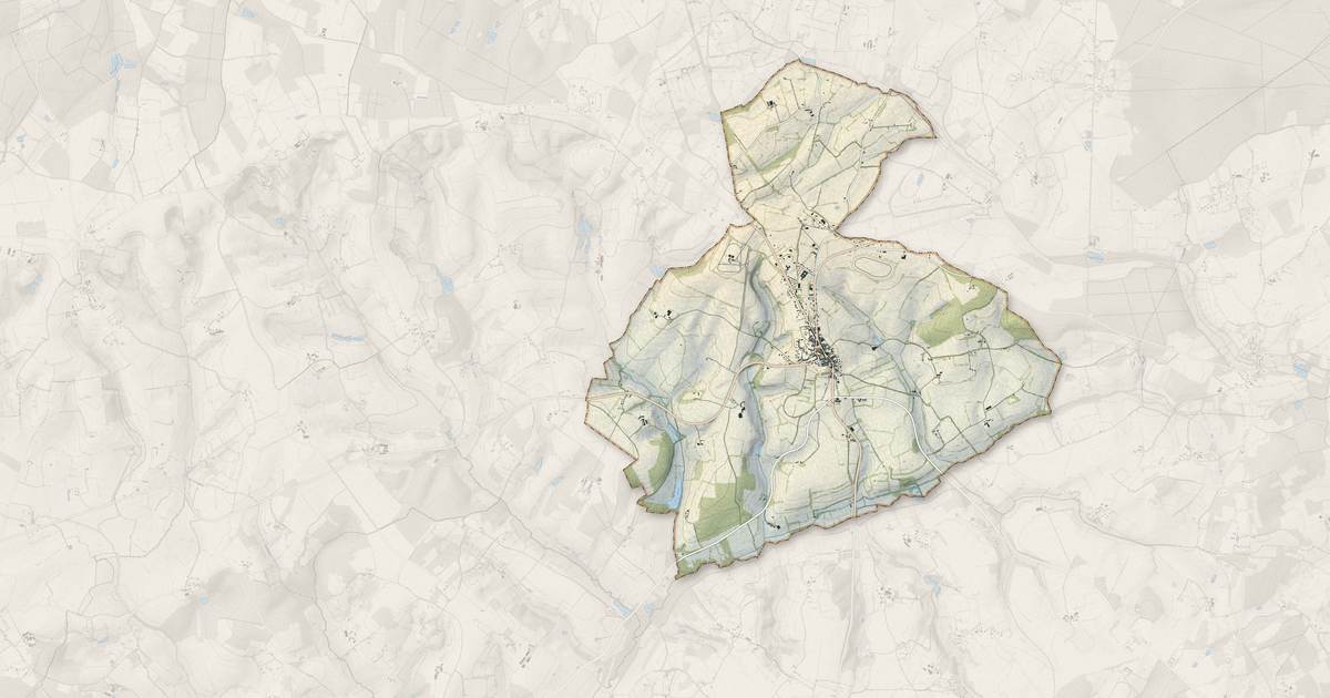 Portrait cartographique de Moulins-la-Marche : relief, eau, forêts, bâti et voies, calculés à partir des données de l'IGN