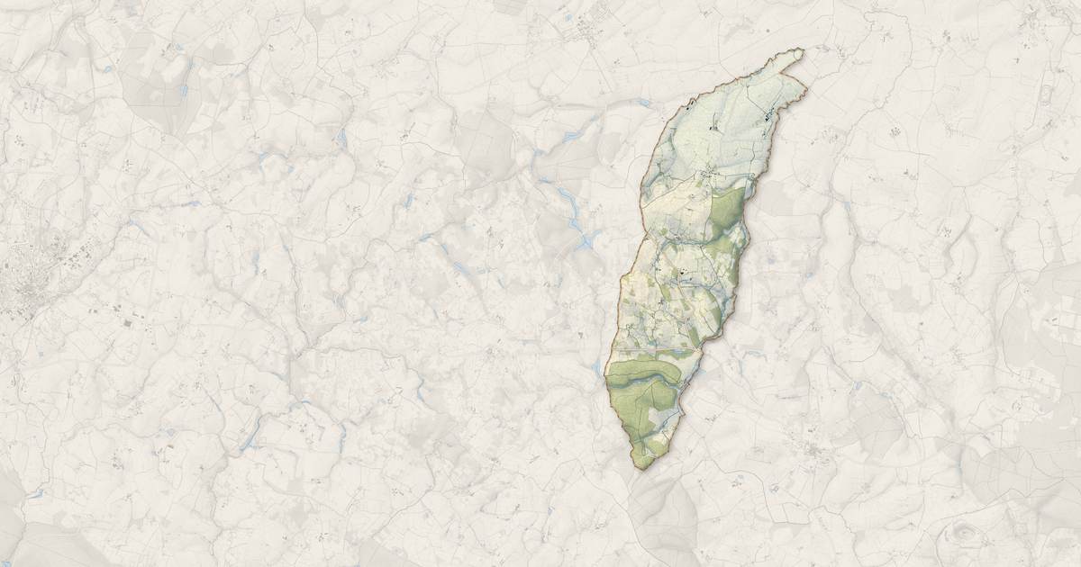 Portrait cartographique de Saint-Martin-l'Aiguillon : relief, eau, forêts, bâti et voies, calculés à partir des données de l'IGN