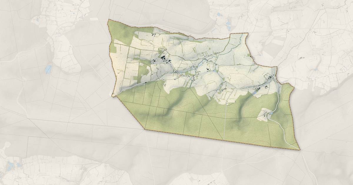 Portrait cartographique de Tanville : relief, eau, forêts, bâti et voies, calculés à partir des données de l'IGN
