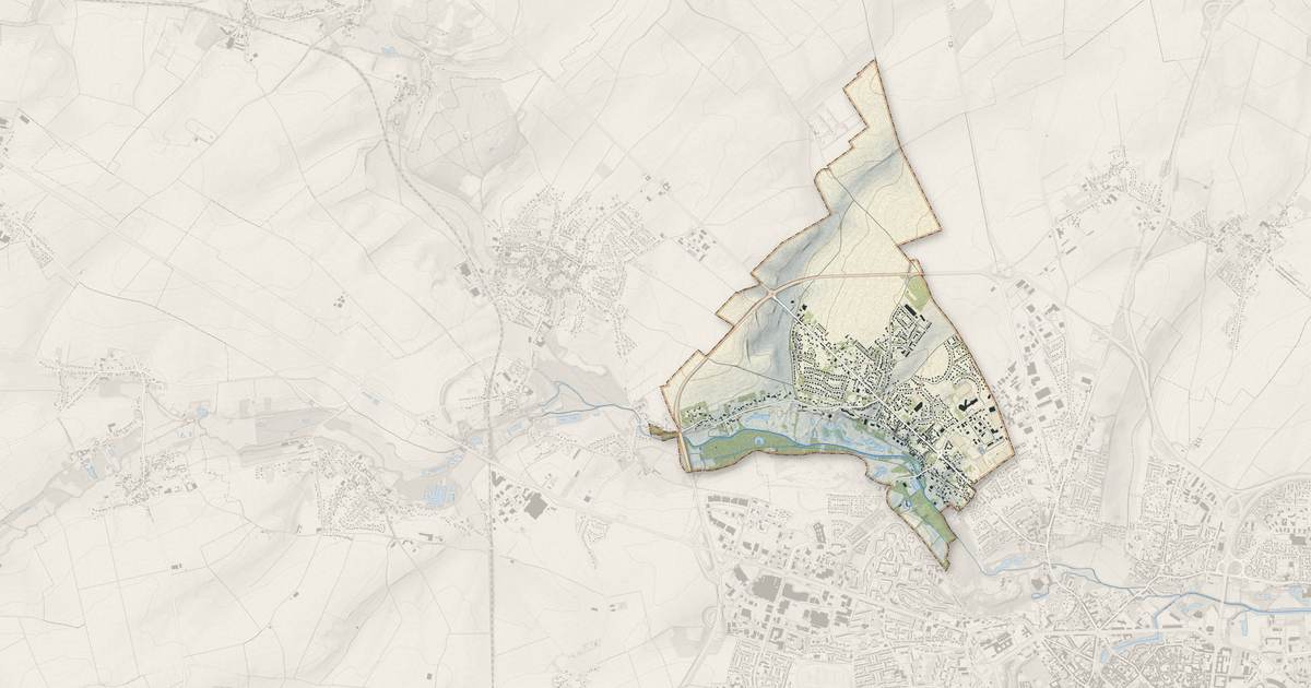 Portrait cartographique de Anzin-Saint-Aubin : relief, eau, forêts, bâti et voies, calculés à partir des données de l'IGN
