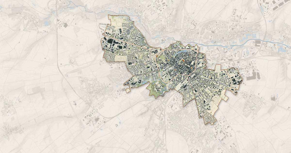Portrait cartographique de Arras : relief, eau, forêts, bâti et voies, calculés à partir des données de l'IGN