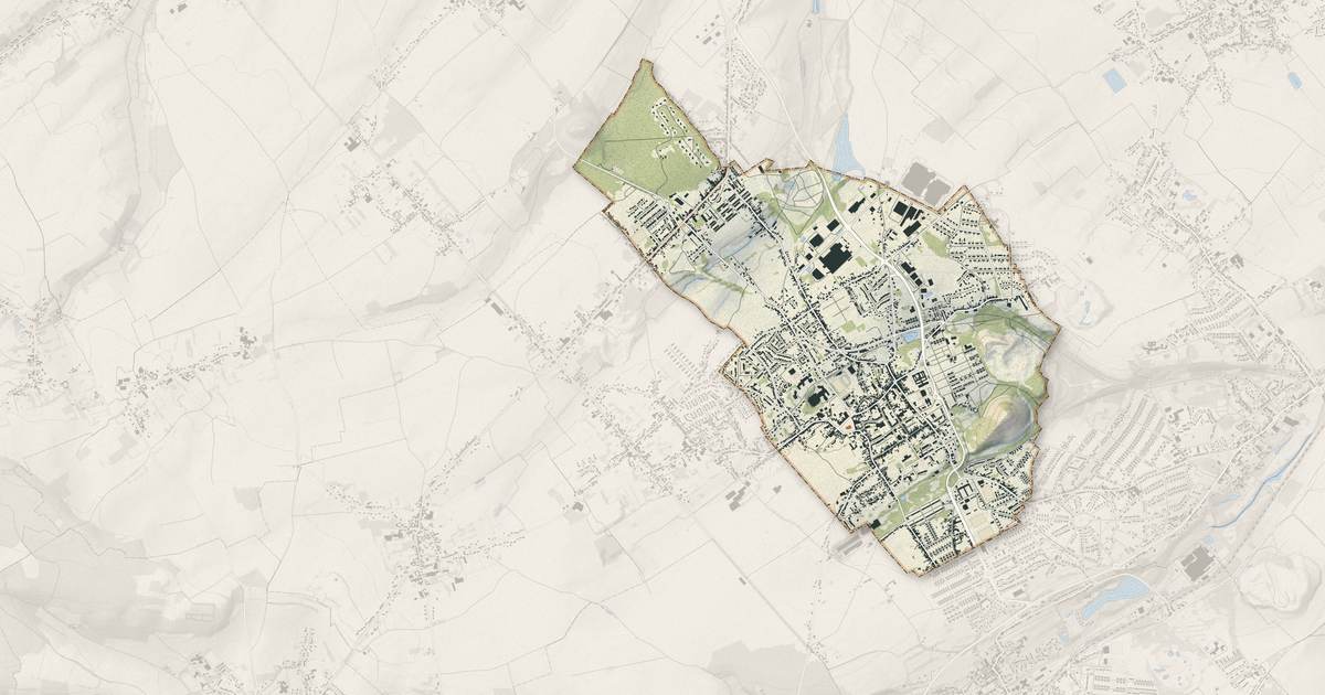 Portrait cartographique de Auchel : relief, eau, forêts, bâti et voies, calculés à partir des données de l'IGN