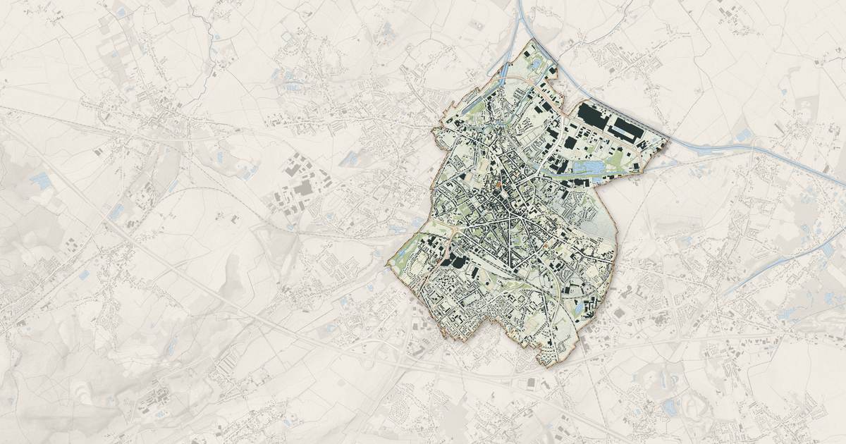 Portrait cartographique de Béthune : relief, eau, forêts, bâti et voies, calculés à partir des données de l'IGN