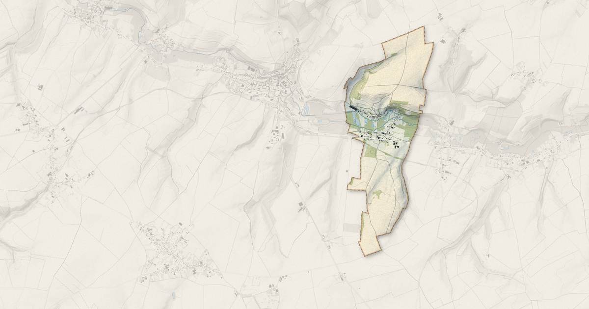 Portrait cartographique de Bouret-sur-Canche : relief, eau, forêts, bâti et voies, calculés à partir des données de l'IGN