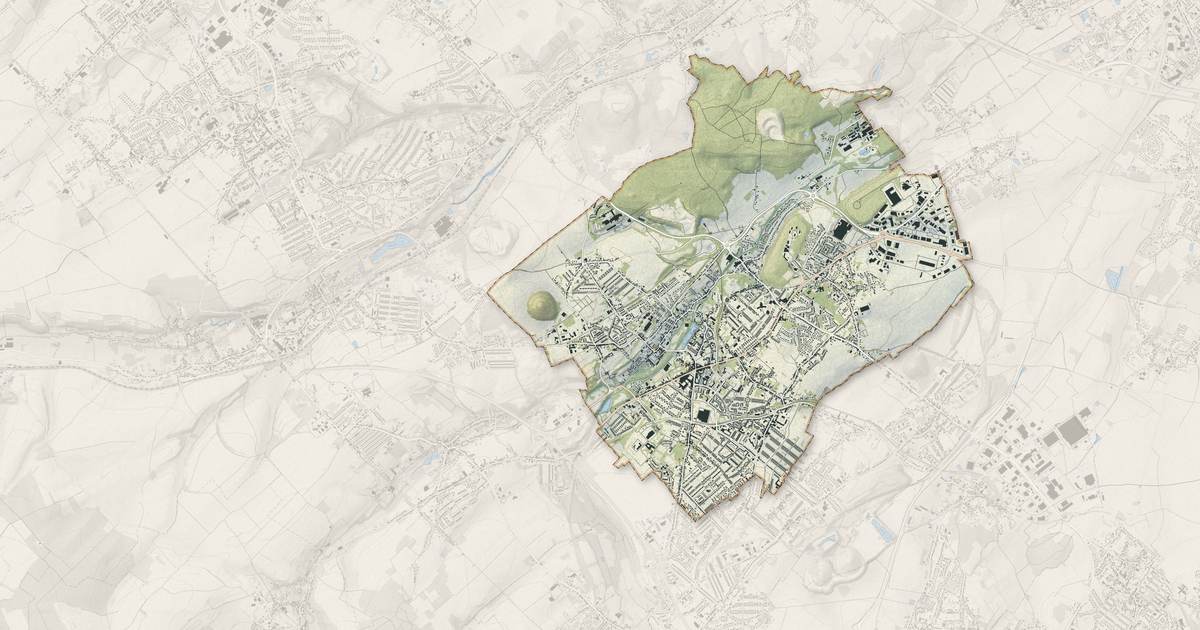Portrait cartographique de Bruay-la-Buissière : relief, eau, forêts, bâti et voies, calculés à partir des données de l'IGN