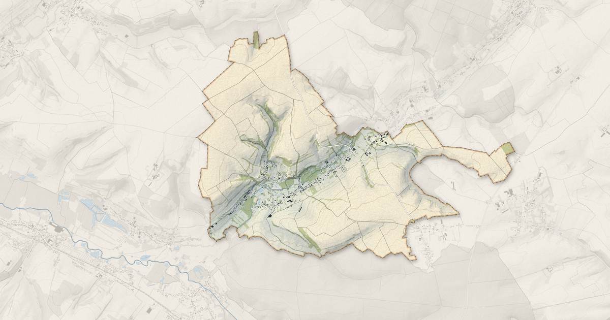 Portrait cartographique de Cavron-Saint-Martin : relief, eau, forêts, bâti et voies, calculés à partir des données de l'IGN