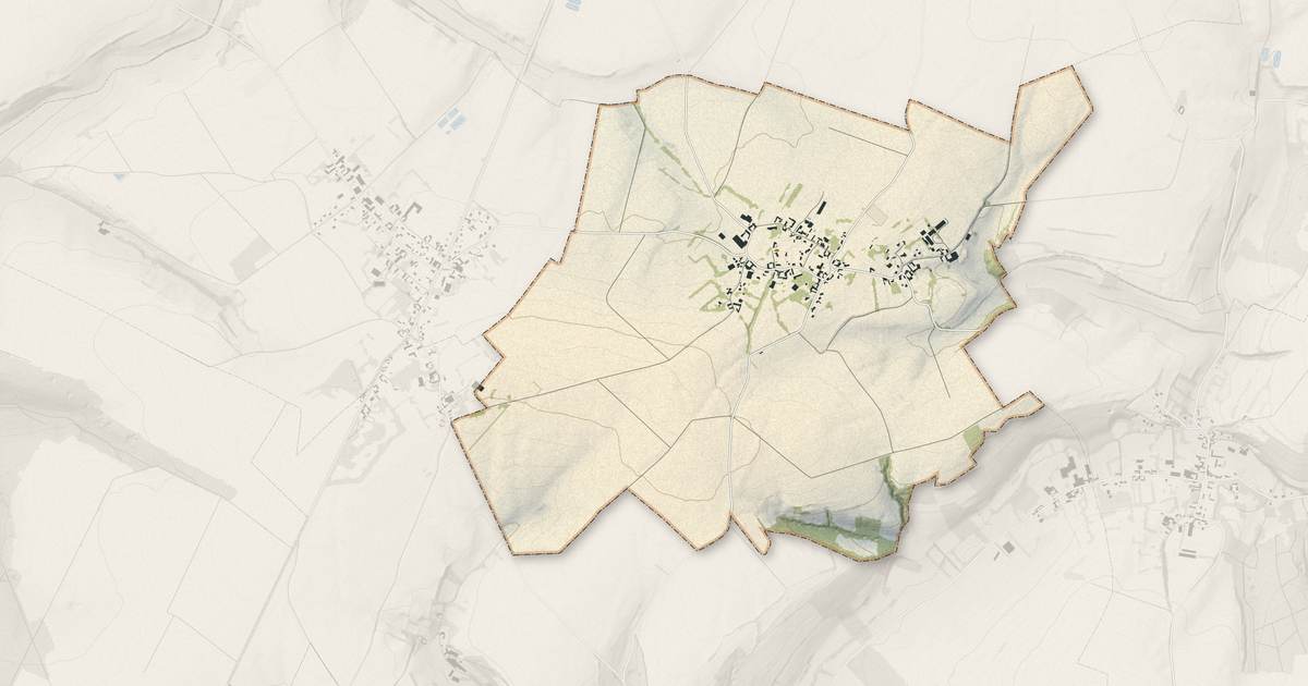 Portrait cartographique de Chériennes : relief, eau, forêts, bâti et voies, calculés à partir des données de l'IGN